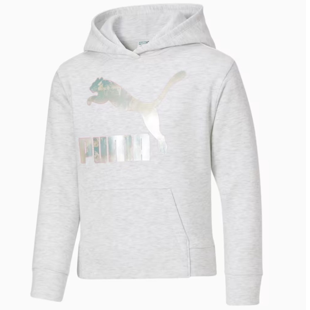 Puma Crystal Galaxy Graphic White Heather Gray Hoodie Youth sz XS 5-6 EUC